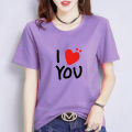 [ In stock ] Summer Korean Style Women's Clothing English I LOVEYOU Short Sleeve T Loose Slimming round Neck Pullover Bottoming Shirt. 
