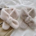 Korean Women Faux Rabbit Fur Collar Pearl Lace Cross Plush Scarf Female Winter Double Sided Thick Neck Protection Warm Shawl T36. 