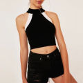 Women Knit Halter Tank Tops, Adults Summer Color Block Ribbed Round Neck Crop Tops. 