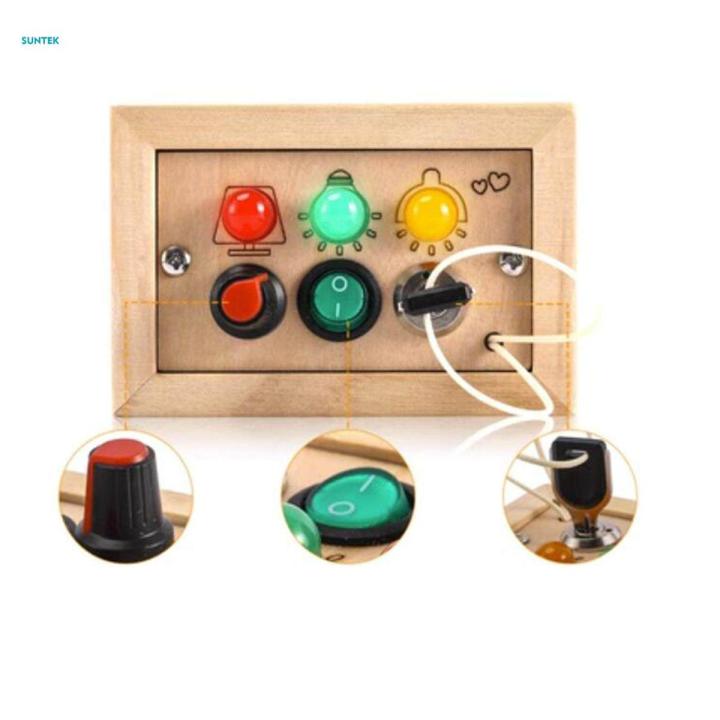 3 Colors Buttons Busy Board Wood Control Panel Learning Games Early Educational Fine Motor Skill Activity Sensory Board for Kids Activities