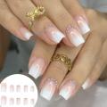 24pcs Nail Art Designs Nail Extensions Press-on Nails White   Square Nails French Nail Design False Nails. 