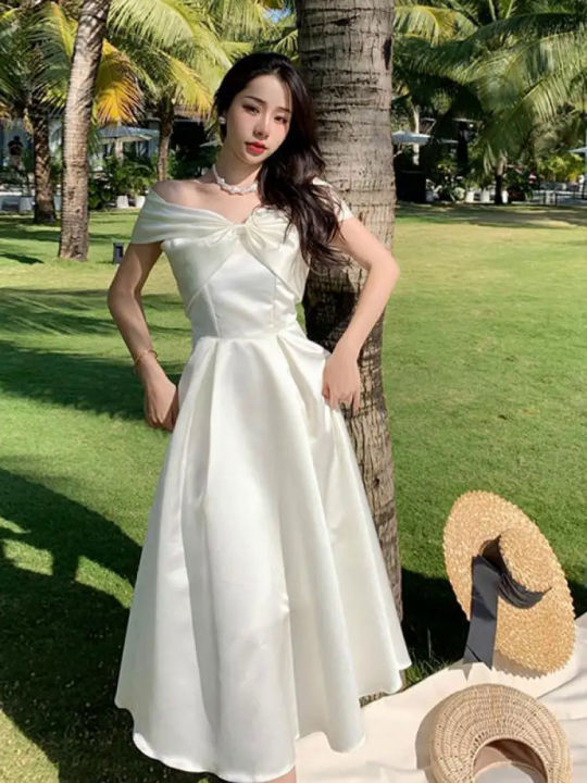 French%20White%20Off%20Shoulder%20Sexy%20Elegant%20Bow%20Dress%20Women%20Birthday%20Evening%20Party%20Fairy%20Gowns%20Dresses%20Sweet%20Fashion%202023%20Summer%20Boho%20-%20Image%204