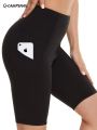 CAMPSNAIL Leopard Casual Biker Shorts With Pockets For Women High Waist Elastic Gym Sport Short Pants Soft Fitness Yoga Legging. 