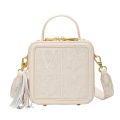 High-quality leather embroidery handbox bag bag women's 2024 new cross-border fashion wide shoulder strap shoulder crossbody bag.