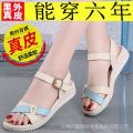 Casual Shoes 2024 Summer New Fashion All-Match Genuine Leather Flat Heel Women's Non-Slip Shoes Flat Student Mom Sandals for Women. 