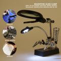 Helping Hands Magnifier Station, 2.5X/7.5X/10X LED Lighting Workstation Magnifying Glass Stand with Clamp and Alligator Clips. 