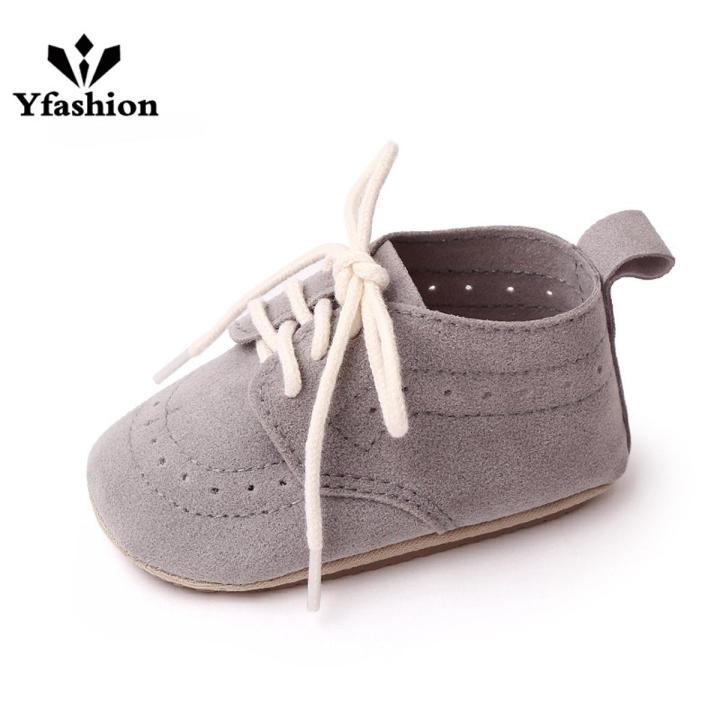 Yfashion 1 Pair Baby Girls Boys Toddler Shoes Non-slip Wear-resistant Soft Sole Lace Up Solid Color Sneakers