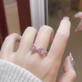 Stylish Pink Zircon Studded Crystal Duo Butterfly Open Ring.