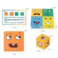 Kids Face Change Cube Game Montessori Expression Puzzle Building Blocks Toys Early Learning Educational Match Toy for Children. 