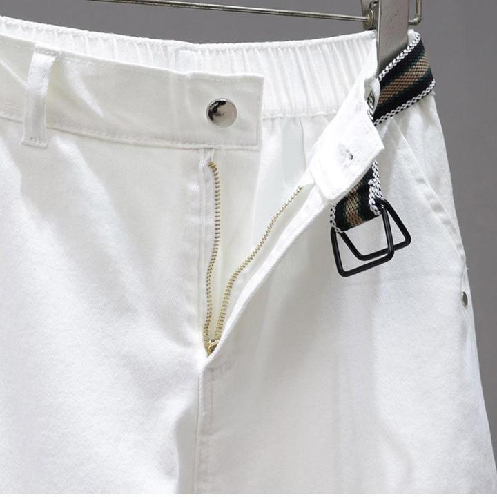 Spring White Multi-Pocket Cargo Pants Women2023Half Elastic Waist Loose Slimming Jeans All-Matching Harem Pants Women