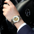 Chino full-automatic mechanical watch waterproof hollow steel band watch men's and men's watch fashion casual bottom watch. 