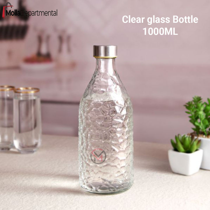Buxton Clear glass Bottle for water Milk , reusable water bottle 1000ML