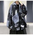 Spring and Autumn New Hong Kong Style Long-Sleeved Shirt chic Men's Design Sense Newspaper Printing Trendy Couple Shirt Coat.
