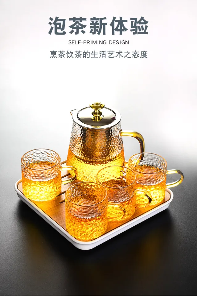 Hammered Pattern Glass Tea Set Home Living Room Office Heat