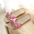 Women Summer Casual Slides Comfortable Flax Slippers Striped Bow Linen Flip Flops Platform Sandals Ladies Indoor Shoes. 