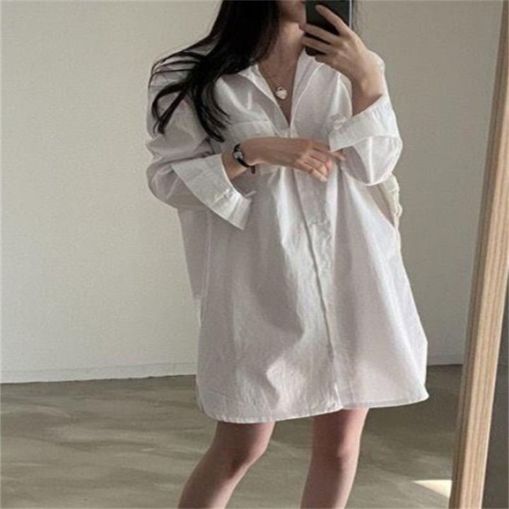 Korean%20Style%20Simple%20Elegant%20Lapel%20Shirt%20Dress%20Women's%20French%20Style%20Loose%20Casual%20Bandage%20Dress%20Inner%20Wear%20Shirt%20Dress%20-%20Image%202