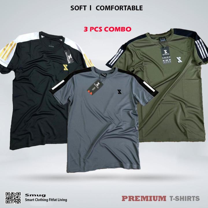 SMUG Premium T-Shirts in Soft and Comfortable Fabric - 3-Piece Combo in Olive , Grey, and Black