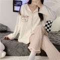 Spring and autumn cartoon sweet embroidery cinnamon dog pajamas women's long sleeves and long pants Internet celebrity live broadcast micro-business home clothes on behalf of the hair. 