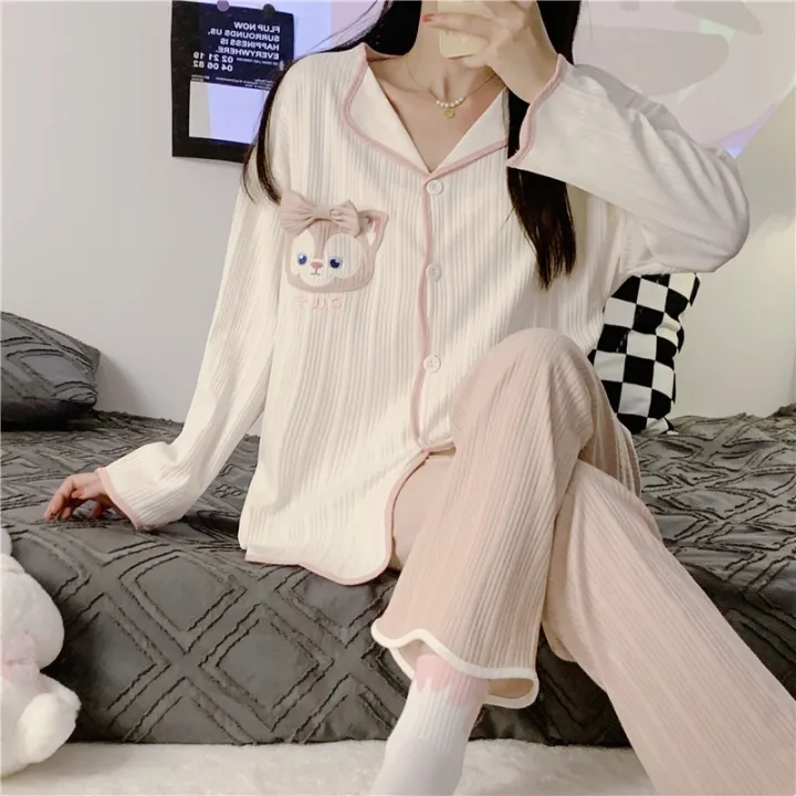 Spring%20and%20autumn%20cartoon%20sweet%20embroidery%20cinnamon%20dog%20pajamas%20women's%20long%20sleeves%20and%20long%20pants%20Internet%20celebrity%20live%20broadcast%20micro-business%20home%20clothes%20on%20behalf%20of%20the%20hair%20-%20Image%203