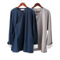New Round Neck Pulling Sleeves, Ramie Men's Long sleeved Top, Ma Fan Cloth, Ethnic Style, Solid Color Tang Dress.