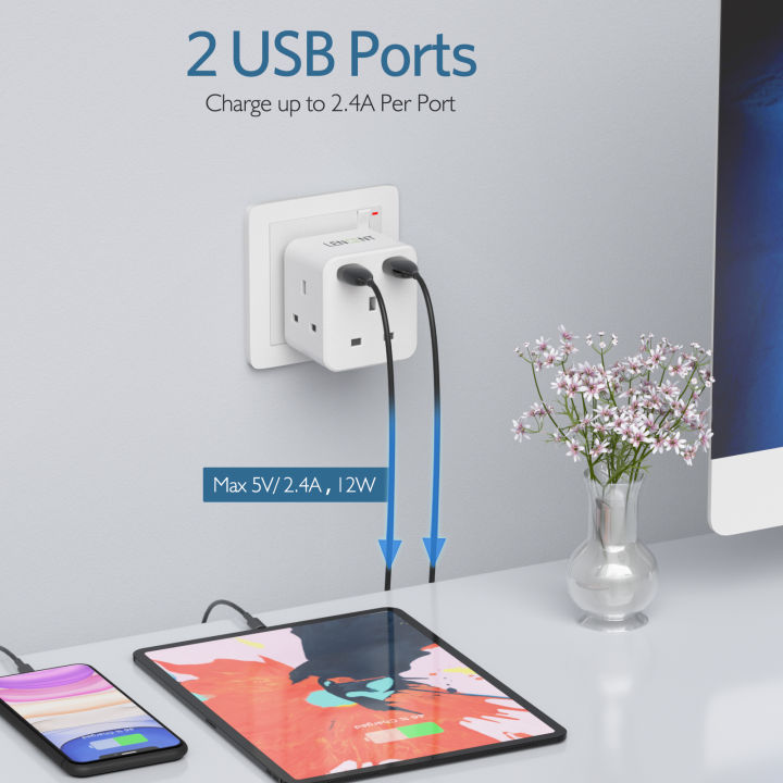 LENCENT%203-Side%20Charger%205%20in%201%20Design%20with%203%20AC%20Outlets%20and%202%20USB%20Ports%20Plug%20Extension%203%20Way%20Multi%20Charger%20Wall%20Socket%203%20Pin%20Singapore%20Plug%20Adaptor%20for%20Home%20Office,%2013A%203250W%20-%20Image%207