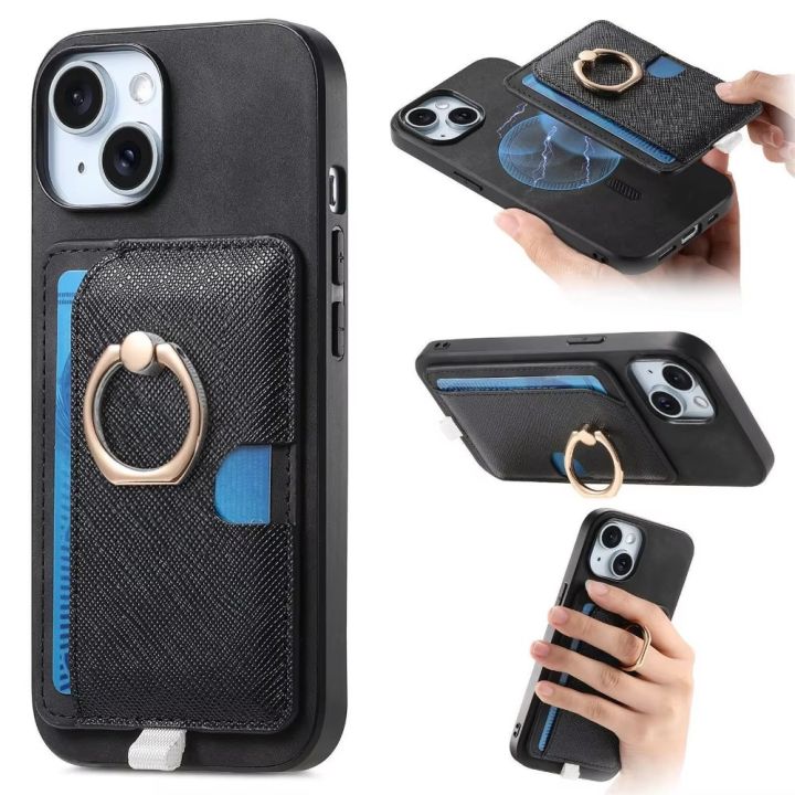 2 in 1 Detachable Magnetic Wallet Phone Case with Card Holder Ring Stand For iPhone 16 Pro Max 15 14 Plus 13 12 11 XR XS X 7 8