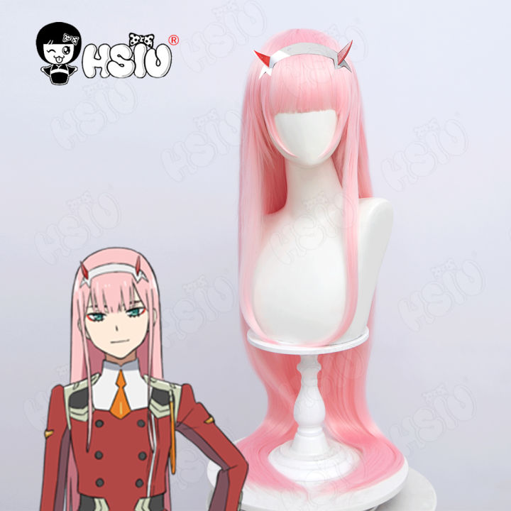 Zero Two Cosplay Wig Anime DARLING in the FRANXX 02 Cosplay Wigs 「HSIU 」Fiber synthetic wig Pink long hair+Free wig Cap