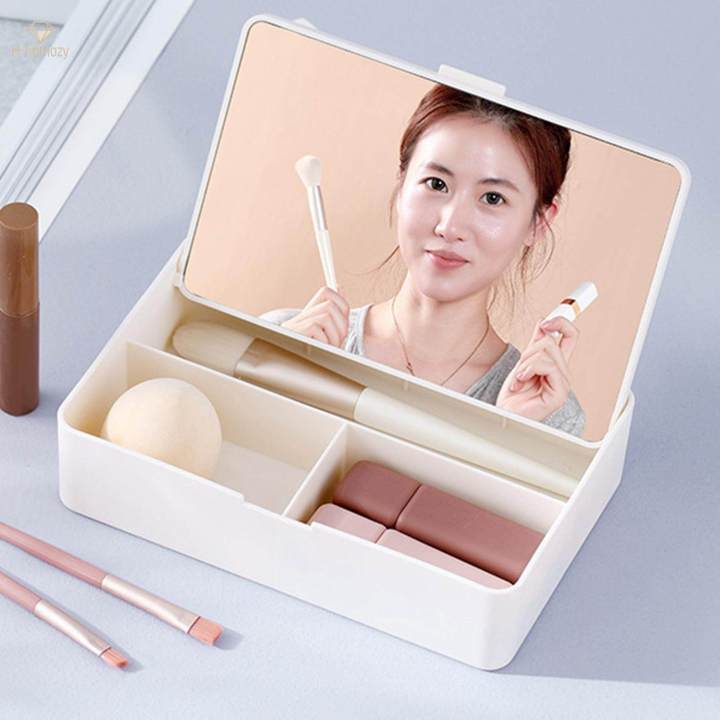 Vanity Mirror Desktop Organizer Box Cosmetics Storage Box for Desk Hotel
