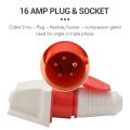 16 Amp 5 pin Plug & Socket IP44 3 Phase 380-415v 3P + N + Earth 16A. 