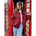 Red Zipper Leather Jacket Women Casual Long Sleeve Lapel Cropped Coat Autumn New Lady Vintage Fashion Tops Outerwear.
