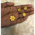 Pendant Thin Chain And Earring Gold Color Flower Design Sets For Women/girls.