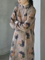 Original women's clothing new Chinese diagonal placket digital printing padded long cheongsam Republic of China winter warm long cotton coat L23269.