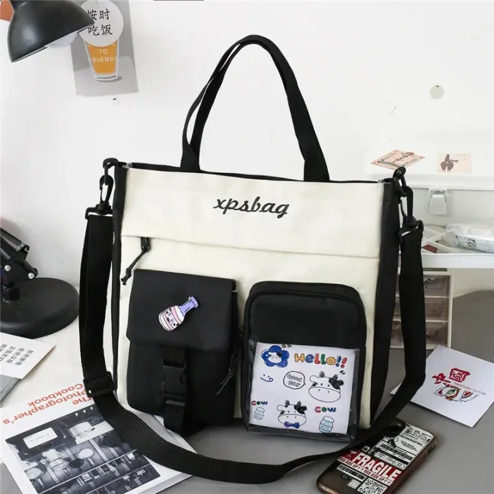 Canvas%20Woman%20Handbag%20Spans%20Large%20Capacity%20Collapsible%20Student%20Cute%20Sticker%20Tote%20Bag%20Zipper%20Tote%20Bag%20Shopping%20Bag%20Book%20Bag%20Girl%20-%20Image%202