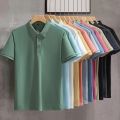 Business foreign trade polo shirt men's short sleeve t-shirt loose lapel summer high-end tik tok ice silk plus-size top. 