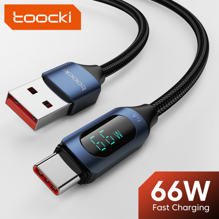 Toocki Digital Display USB Type C Cable Fast Charge 6A 66W USB C Charging Data Cable For Huawei Mate 50 40 Pro Xiaomi Samsung