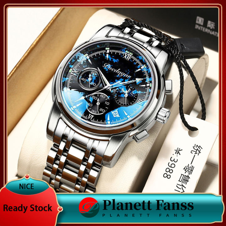 Planett Fanss POEDAGAR Men Watches Casual Top Brand Luxury Men Sports Wristwatch Waterproof Quartz Watch Calendar Stainless Steel Strap Men Watches Clock Gifts