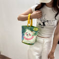 Oil painting style handbag cute print shoulder bag outdoor portable hand bag cartoon student canvas bag wholesale.