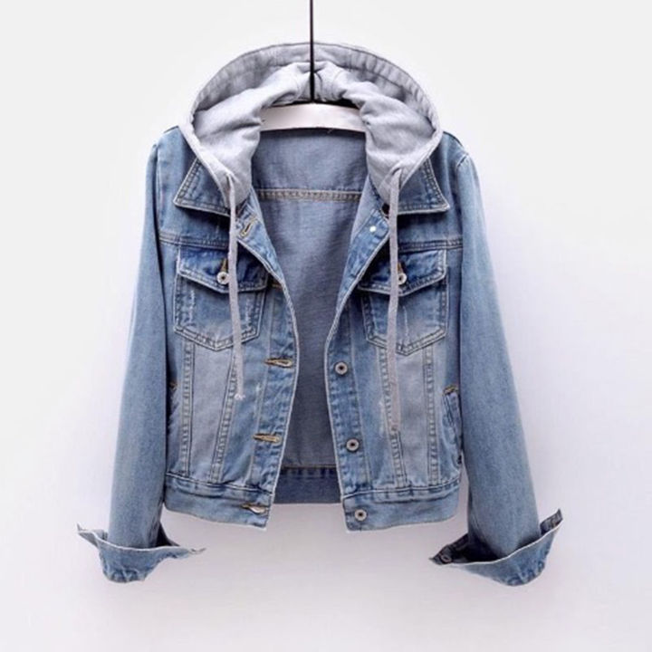 Women%20Hoodie%20Turndown%20Collar%20Women%20Short%20Slim%20Denim%20Jacket%20-%20Image%204