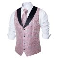 Pink Paisly Suit Vest Set 5 PCS Tuxedo Waistcoat And Tie Pocket Square Cufflinks Tie Clips For Wedding Mens Clothing Blazer Vest.
