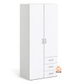 Royal Decor 2 Door 3 Drawer Almirah Wardrobe with Shelf and Hanging Rail Clothes Storage Cupboards Unit for Bedroom Furniture 70 * 30 * 16 inch- White Finish..
