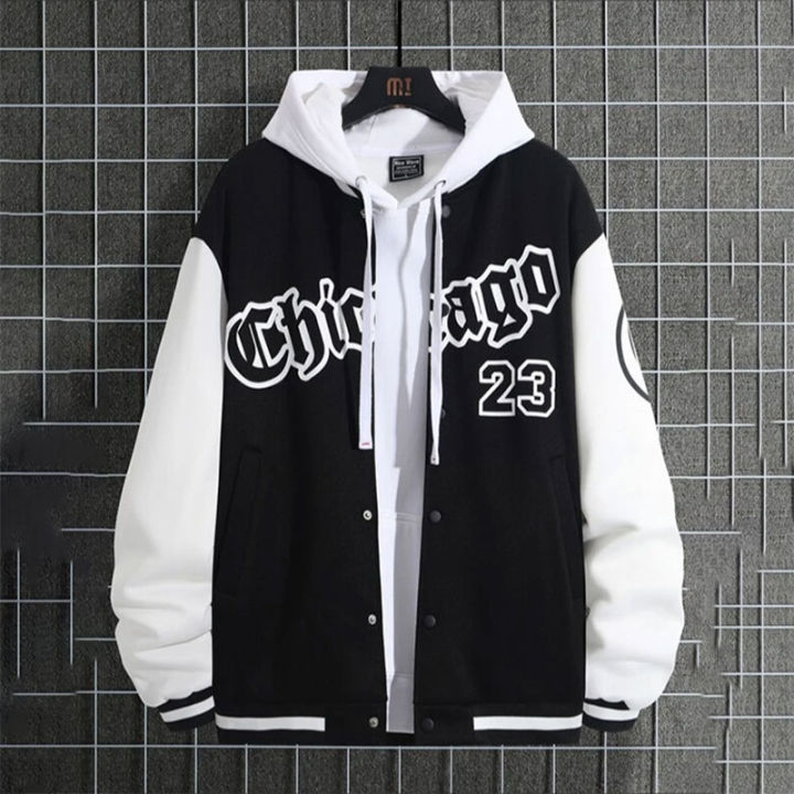 Men s Letter Patch Color Block Varsity Jackets Button Front Long