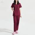 Nursing Scrubs Set Uniforms Set for Hospital Nursing Massaging M Dark Red. 