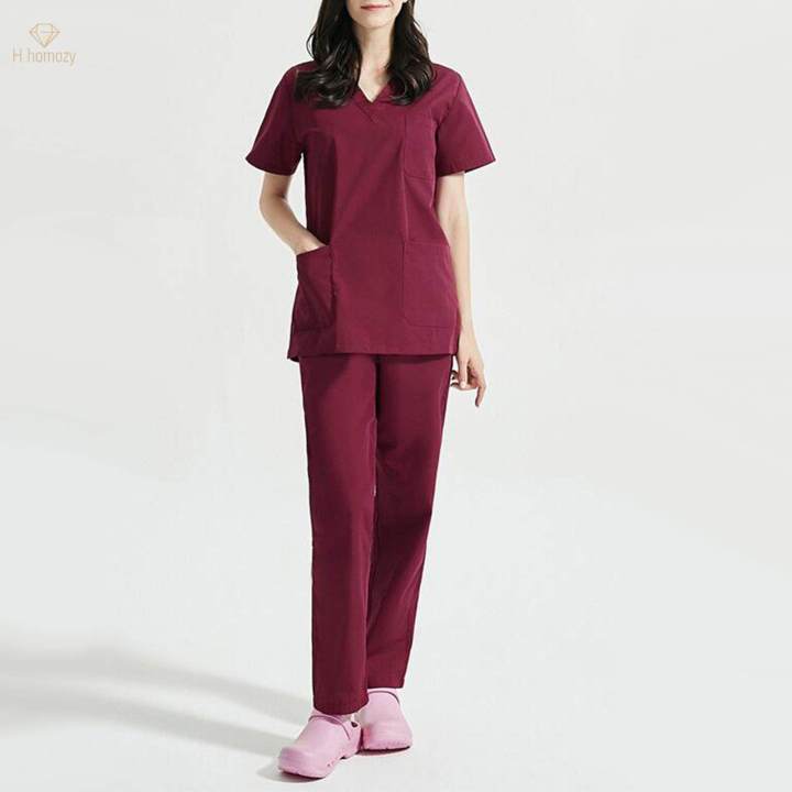 Nursing%20Scrubs%20Set%20Uniforms%20Set%20for%20Hospital%20Nursing%20Massaging%20M%20Dark%20Red%20-%20Image%203