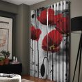 Ink Painting Red Flower Poppy Curtains Living Room Curtains Kids Room Kitchen Indoor Floral Curtain Panels With Grommets Valance.
