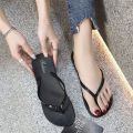 Summer Flip-Flops Women's Net Red Flat Bottom High-Looking Non-Slip Slippers Women Couple Beach Outdoor Wear Seaside Plywood Flip-Flops.