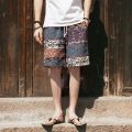 men's linen shorts Japanese Casual Shorts Men Drawstring Printed Streetwear Mens Shorts Summer Men Shorts Cotton Linen Clothes. 