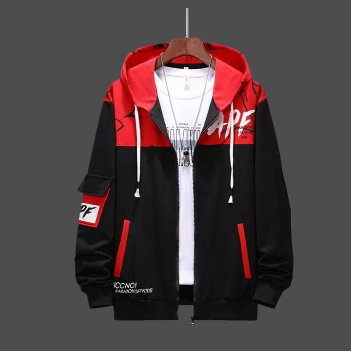 Black & Red Cotton Full Sleeve Hoodie For Men