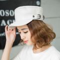 Leather Flat Top Military Hat Fully Enclosed White Men's And Women's Casual Outdoor Shopping  Caps-white. 