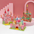 DIY House 3D Paper Puzzle Safe Cartoon Castle Construction Model For Kids Hand On Ability Early Learning Educational Toys MuXiaRe. 