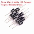 5Pcs- Diode 10A10 1000V 1KV 10A General Purpose Rectifier Diode 10A10 Silicon Junction Diode R-6 Package Electrical Circuitry & Parts.